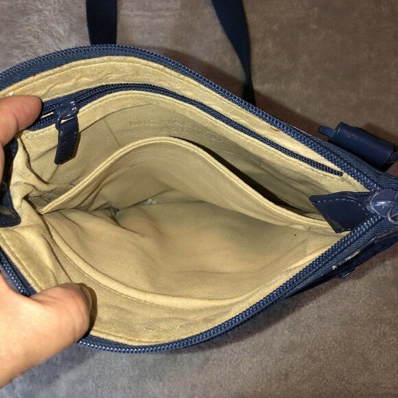 MICHAEL KORS Dark Blue Neoprene Embossed Logo Cross Body Bag Adjustable Strap - Picture 9 of 13